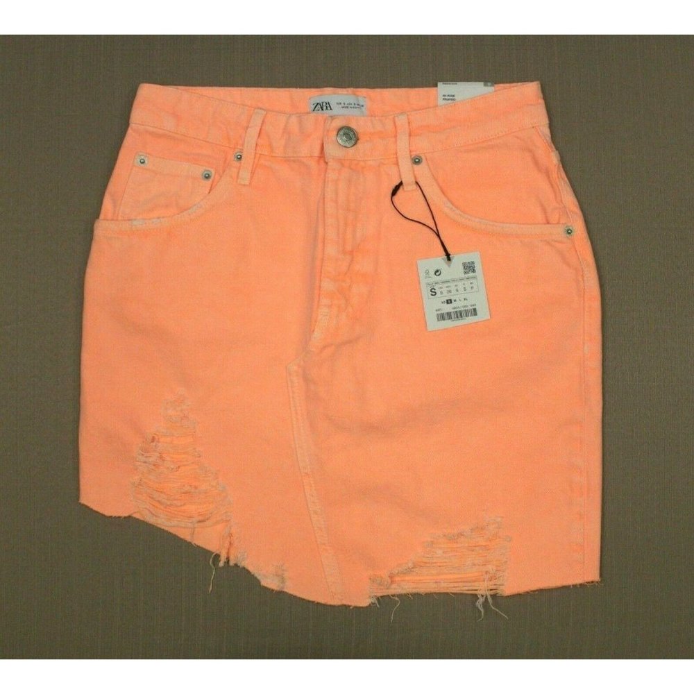 Zara Neon Peach Distressed Mini Skirt